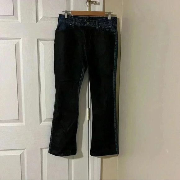 2005 HARLEY DAVIDSON Leather Front Denim Bootcut Jeans Size 8 - Picture 1 of 7